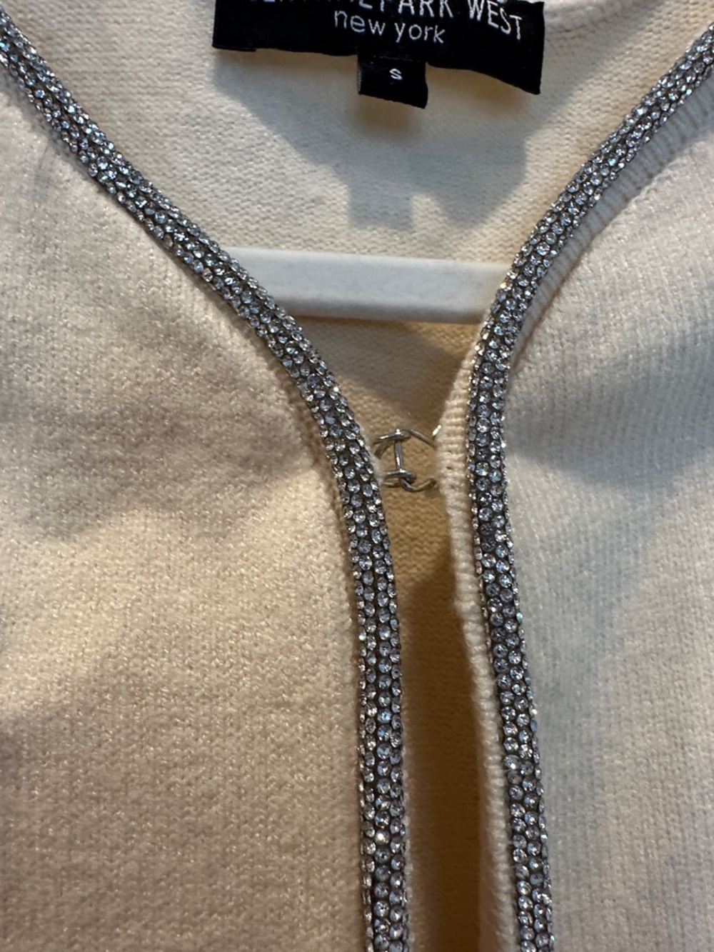 Central Park West Cream Cropped Zip Cardigan with Rhinestone Trim - Picture 5 of 5